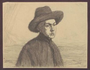 Porträt eines Mannes mit Hut vor Landschaft