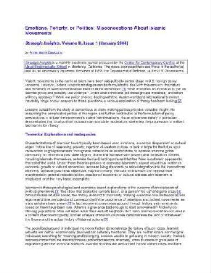 Emotions, poverty, or politics : misconceptions about Islamic movements ; strategic insights