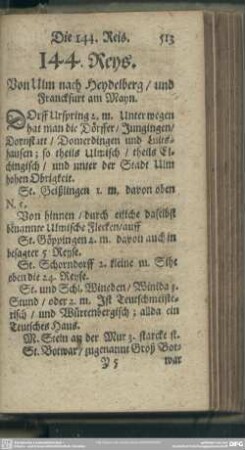 144. Reys. Von Ulm nach Heydelberg, und Franckfurt am Mayn