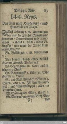 144. Reys. Von Ulm nach Heydelberg, und Franckfurt am Mayn