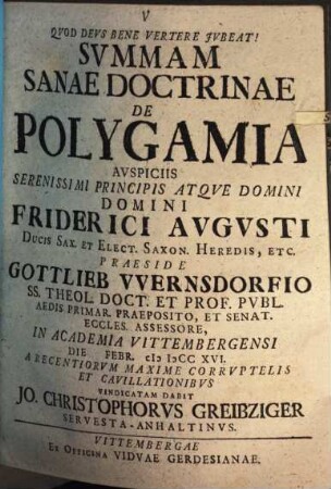 Svmmam Sanae Doctrinae De Polygamia