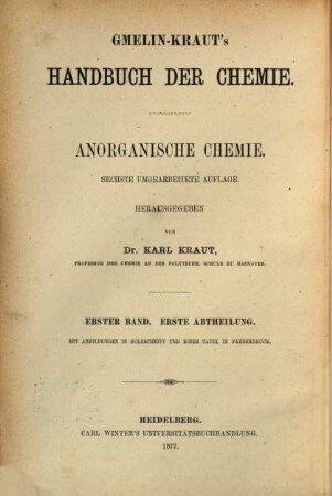Handbuch der anorganischen Chemie. 1,1, Allgemeine und physikalische Chemie