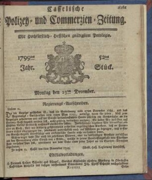 52tes Stueck, Montag den 23ten December 1799