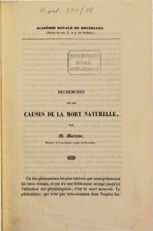 Recherches sur les causes de la mort naturelle