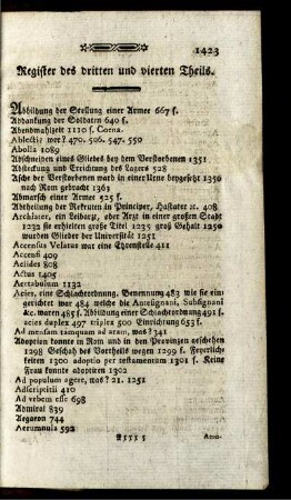 Register des dritten und vierten Theils.