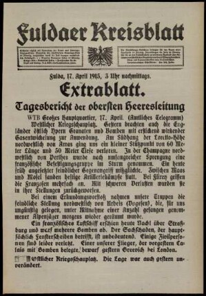 Ausgabe vom Samstag, den 17. April 1915.