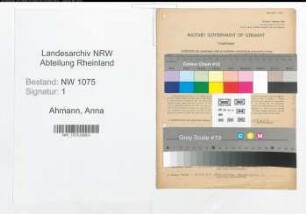 Entnazifizierung Anna Ahmann , geb. 07.07.1882 (Verkaeuferin)