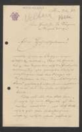 Brief von Wilhelm Velten an Jakob Singer
