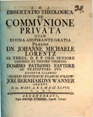 Diss. theol. de communione privata