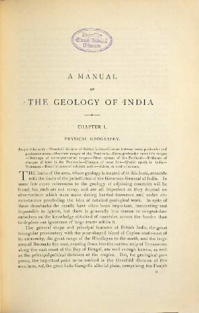A Manual of the Geology of India : Chiefly compiled from the Observations of the Geological Survey. Stratigraphical and Structural Geology. Published by order of the Government of India