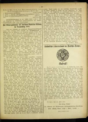 Katholischer Lehrerverband des Deutschen Reiches : Aufruf!