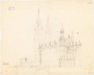 Romanische (evangelische) Kirche Schinkelwettbewerb 1856: Perspektivische Ansicht