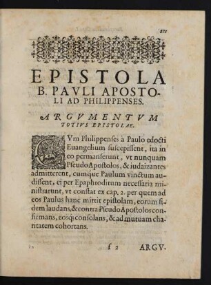 Epistola B. Pavli Apostoli Ad Philippenses.