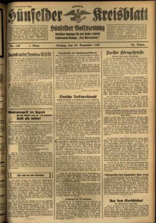 Erste Ausgabe vom Freitag, den 18. Dezember 1936.