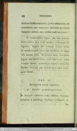 Cap.VI. Aetiologiam morbi exponens