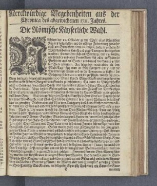 Merckwürdige Begebenheiten aus der Chronica des abgewichenen 1711. Jahres.