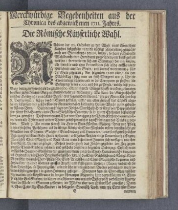 Merckwürdige Begebenheiten aus der Chronica des abgewichenen 1711. Jahres.