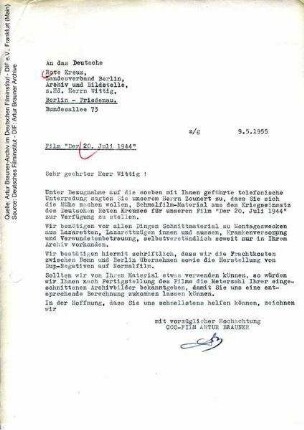 Brief von CCC an Deutsches Rotes Kreuz vom 09.05.1955
