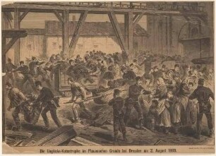 Bergung der am 2. 8. 1869 verunglückten Bergleute vor dem "Segen-Gottes-Schacht" bei Potschappel (Freital)