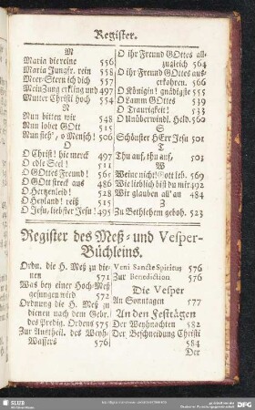 Register des Meß- und Vesper-Büchleins