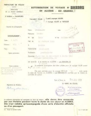 Einreisegenehmigung für Algerien für Bernt Engelmann