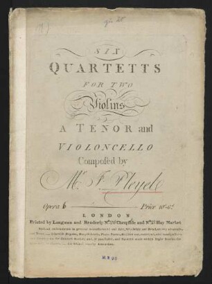 Six quartetts for two violins, a tenor and violoncello, op. 6