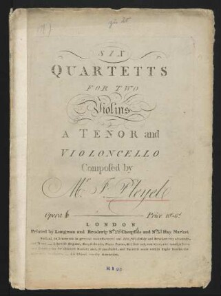 Six quartetts for two violins, a tenor and violoncello, op. 6
