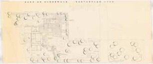 Garten Dr. Schönwald, Dormagen: Grundriss Erdgeschoss des Wohnhauses mit Gartenplan 1:100