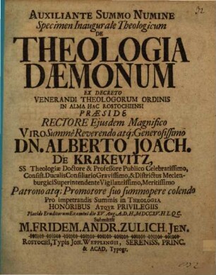 Specimen inaug. theol. de theologia daemonum