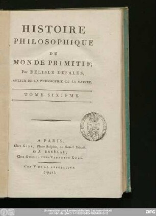 Tome Sixième: @Histoire Philosophique Du Monde Primitif
