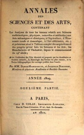 Annales des sciences et des arts. 2. 1809 (1810)