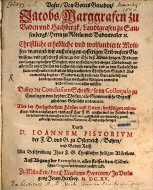 Jakobs Marggrafen zu Baden christliche Motifen zum Übertritt zur katholischen Religion