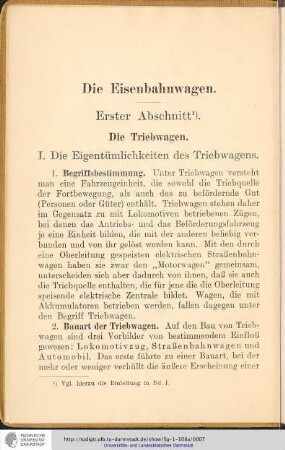 I. Die Eigentümlichkeiten des Triebwagens