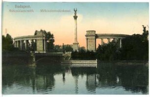 Budapest. Millenniumsdenkmal (1896) : Budapest. Millenniumsdenkmal (1896; Albert Schickedanz, Skulptur von György Zala) auf dem Heldenplatz. Blick über den Stadtwäldchenteich