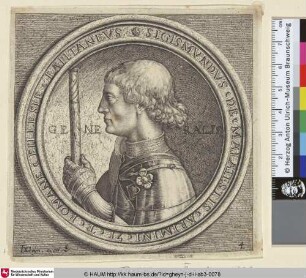 SIGISMVNDVS DE MALATESTIS ARIMINI 71 TE ROMANE ECLLESIE CAPITANEVS [Sigismondo Malatesta; MALATESTA, Sigismondo]