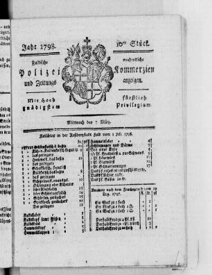 10tes Stück, Ausgabe vom 7. März 1798