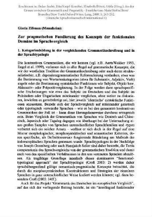 Zur pragmatischen Fundierung des Konzepts der funktionalen Domäne im Sprachvergleich