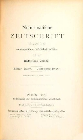 Numismatische Zeitschrift. 11. 1879