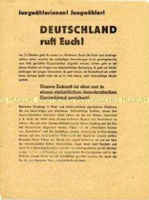Aufruf des FDJ-Zentralrates an die Jungwähler, bei den Landtagswahlen die "Vertreter der nationalen Einheit" zu wählen