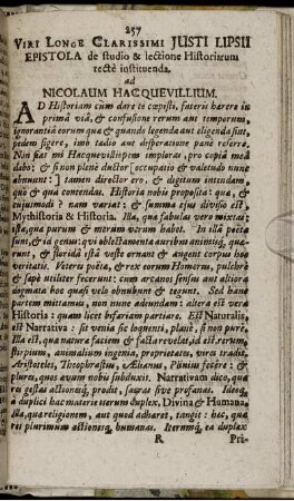 Epistola de studio & lectione Historiarum recte instituenda ...