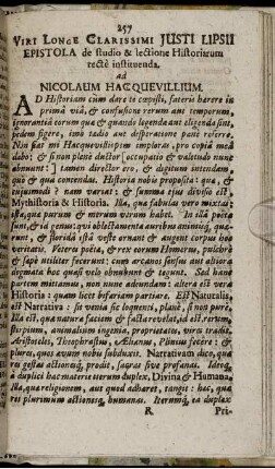 Epistola de studio & lectione Historiarum recte instituenda ...