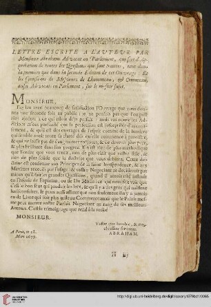 Lettre escrite a l'auteur