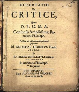 Dissertatio De Critice