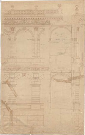 Neureuther, Gottfried von; München; Akademie der bildenden Künste - Zwischenbau (Aufriss, Schnitt)