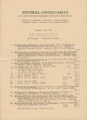 Nr. 516: Zeitschriften Klass. Philologie