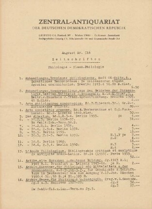Nr. 516: Zeitschriften Klass. Philologie