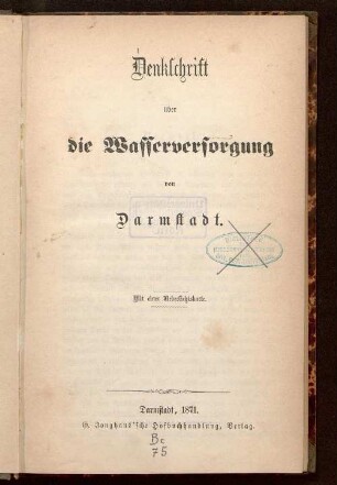 Denkschrift über die Wasserversorgung von Darmstadt