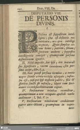 Disputatio VIII. De Personis Divinis
