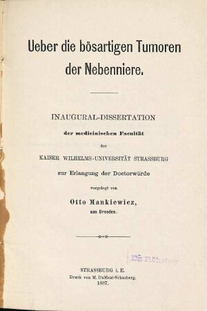 Über die bösartigen Tumoren der Nebenniere