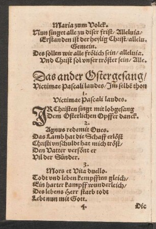 Das ander Ostergesang/ || Victimae Pascali laudes/ Jm selbē thon. ||